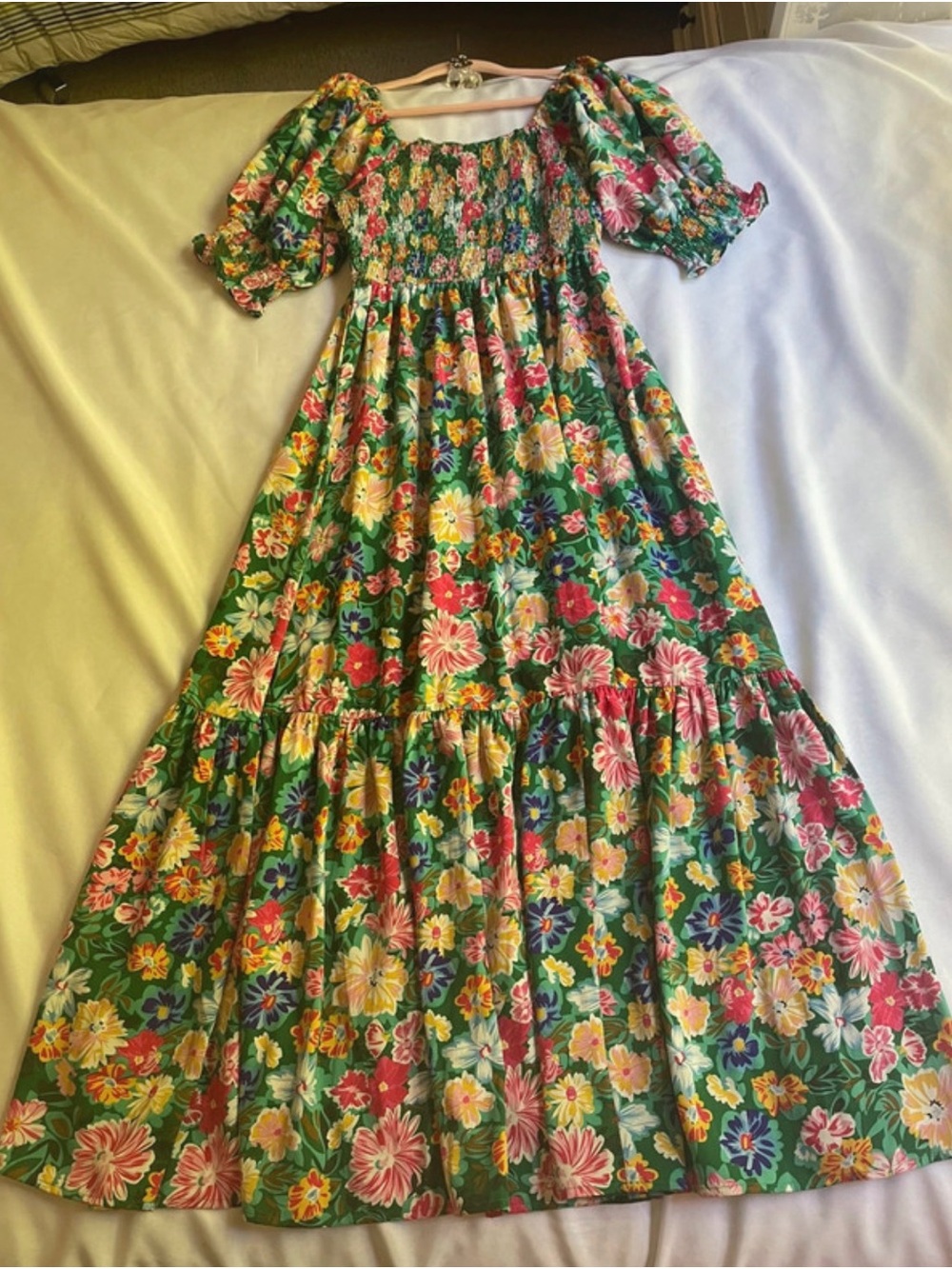 Fir + Love Green Floral Smocked Maxi Dress